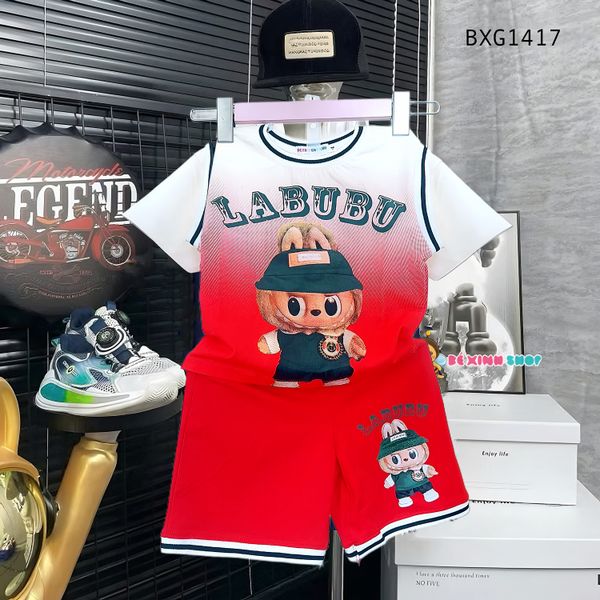 Bộ thun loang in Labubu Phối bo thể thao dễ thương cho bé trai BXG1417