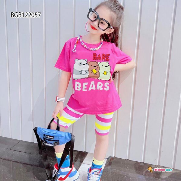 Bộ lửng in 3 gấu dễ thương cho bé gái BXG095