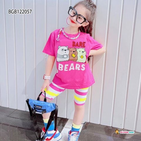 [XẢ KHO] Bộ lửng in 3 gấu dễ thương cho bé gái BXG095