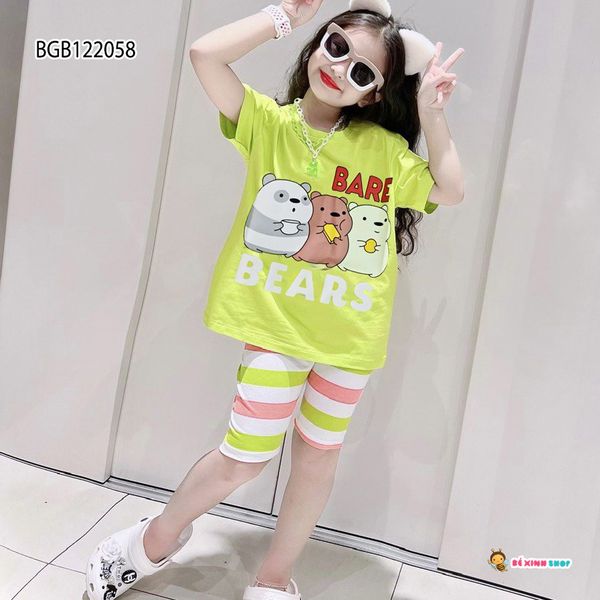 Bộ lửng in 3 gấu dễ thương cho bé gái BXG095