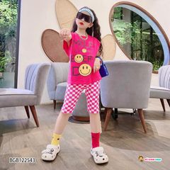 Bộ mặt cười quần lửng caro dễ thương cho bé gái BGB122543