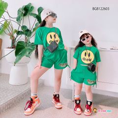 Bộ thun mặt cười quần rút dây dễ thương cho bé gái BGB122603