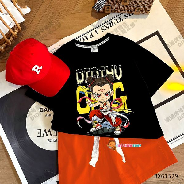 Bộ thun in Natra quần dây gút bản to dễ thương cho bé trai đi học, đi chơi BXG1529