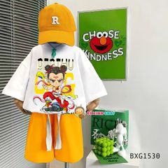 Bộ thun in Natra quần dây gút bản to dễ thương cho bé trai đi học, đi chơi BXG1529