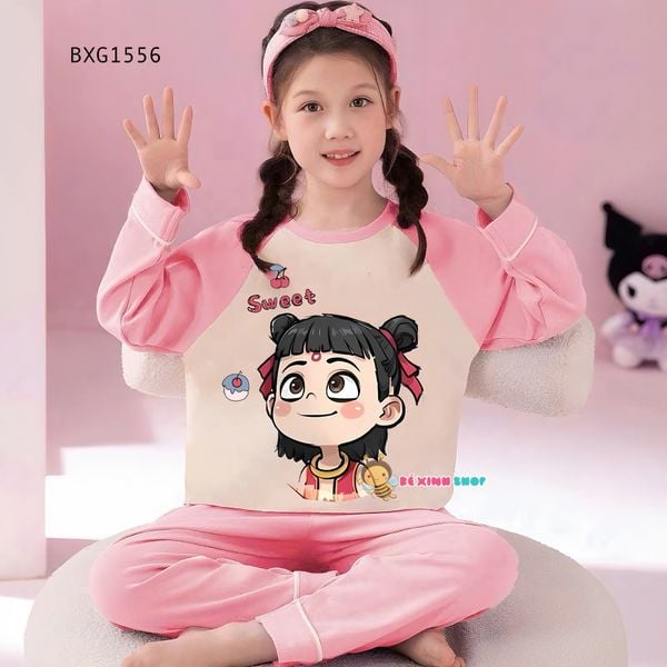 Bộ ngủ mặc nhà tay phối in NATRA dễ thương cho bé trai & bé gái BXG1556