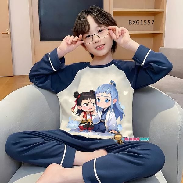 Bộ ngủ mặc nhà tay phối in NATRA dễ thương cho bé trai & bé gái BXG1556