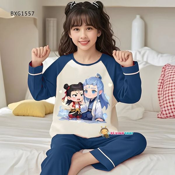 Bộ ngủ mặc nhà tay phối in NATRA dễ thương cho bé trai & bé gái BXG1556