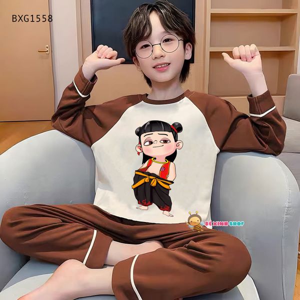 Bộ ngủ mặc nhà tay phối in NATRA dễ thương cho bé trai & bé gái BXG1556