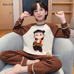 Bộ ngủ mặc nhà tay phối in NATRA dễ thương cho bé trai & bé gái BXG1556