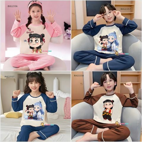 Bộ ngủ mặc nhà tay phối in NATRA dễ thương cho bé trai & bé gái BXG1556