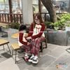 Bộ áo dài tay Raplang Nơ quần Caro Ống Rộng dễ thương cho bé gái BXG1130