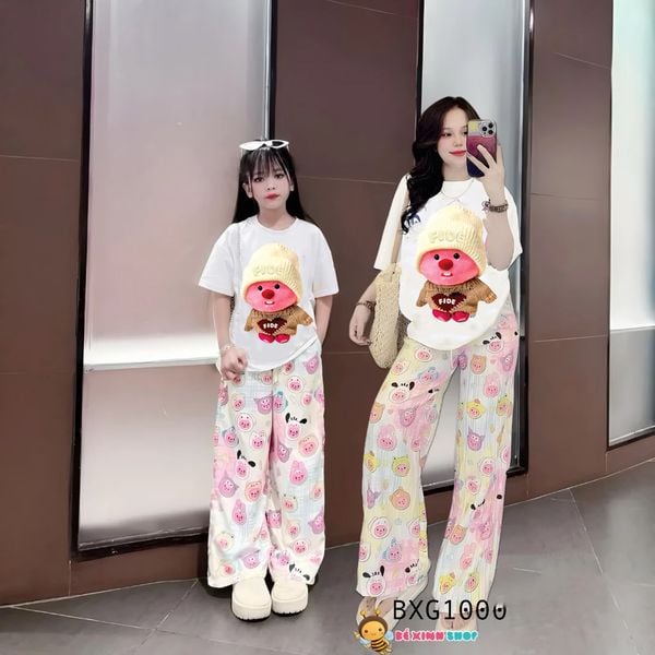 Bộ thun in Loopy Quần ống suông họa tiết dễ thương cho MẸ & Bé gái BXG1453