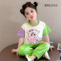 Bộ thun TAY PHỐI MÀU Babythree quần bo ống dễ thương cho bé gái BXG1550