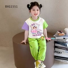 Bộ thun TAY PHỐI MÀU Babythree quần bo ống dễ thương cho bé gái BXG1550