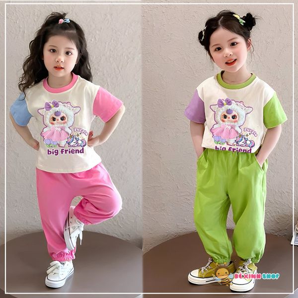 Bộ thun TAY PHỐI MÀU Babythree quần bo ống dễ thương cho bé gái BXG1550