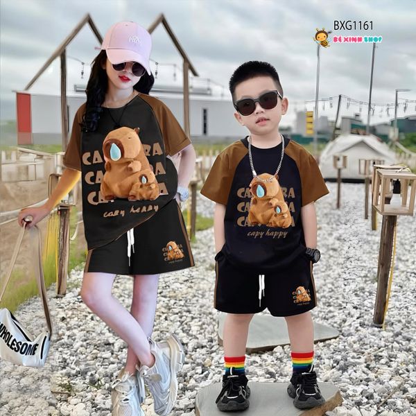 Bộ thun Cotton tay raplang CAPYBARA dễ thương cho bé trai & bé gái BXG1161