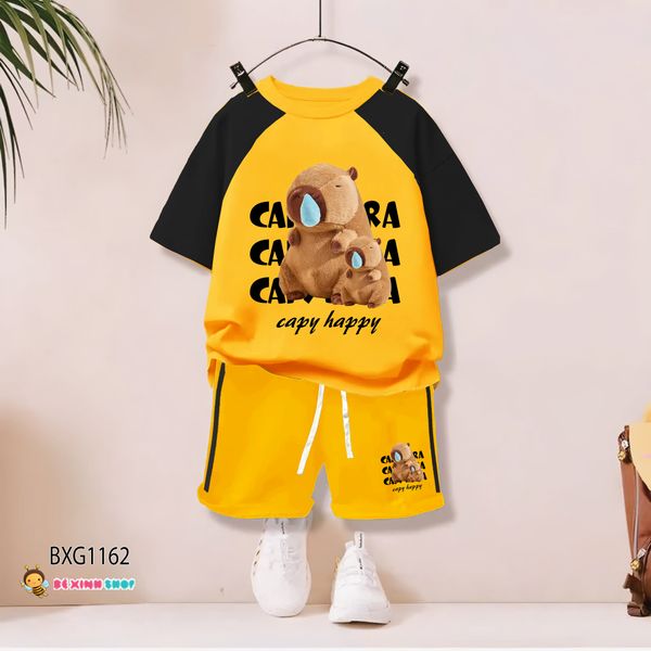 Bộ thun Cotton tay raplang CAPYBARA dễ thương cho bé trai & bé gái BXG1161