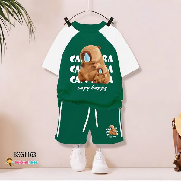 Bộ thun Cotton tay raplang CAPYBARA dễ thương cho bé trai & bé gái BXG1161