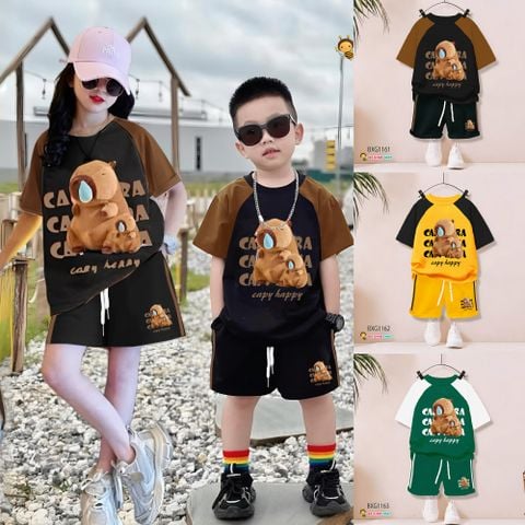 Bộ thun Cotton tay raplang CAPYBARA dễ thương cho bé trai & bé gái BXG1161
