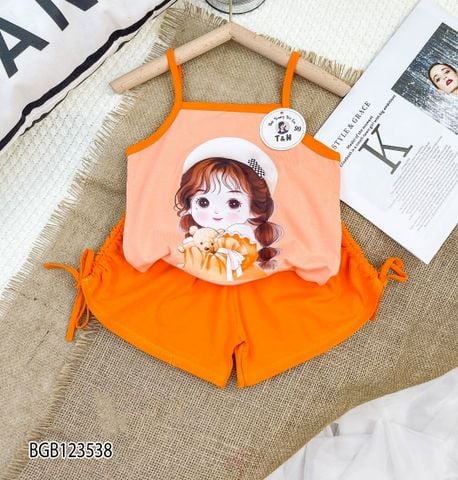 Bộ HAI DÂY in bé gái quần rút dây cho bé mùa hè BGB123538