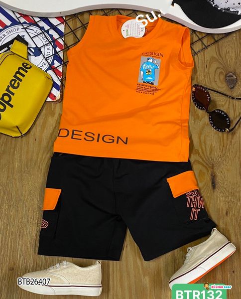 [XẢ KHO] Bộ sát nách in chữ DESIGN dễ thương cho bé trai BTB26405