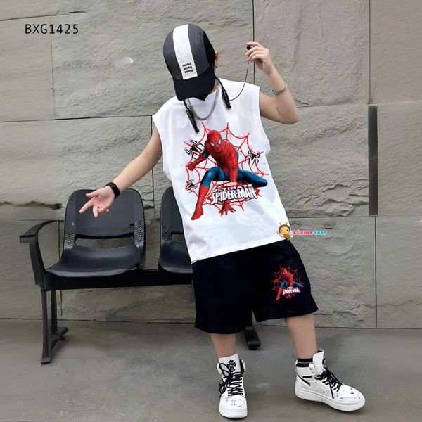 Set thun sát nách tay lỡ người nhện dễ thương cho bé trai BXG1423