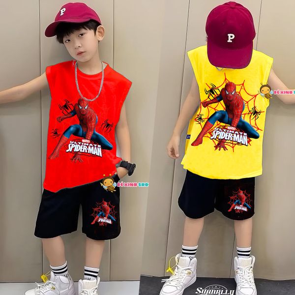 Set thun sát nách tay lỡ người nhện dễ thương cho bé trai BXG1423