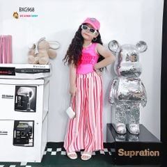 Bộ áo sát nách in chữ quần sọc ống suông dể thương cho MẸ & Bé gái BXG968