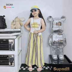 Bộ áo sát nách in chữ quần sọc ống suông dể thương cho MẸ & Bé gái BXG968