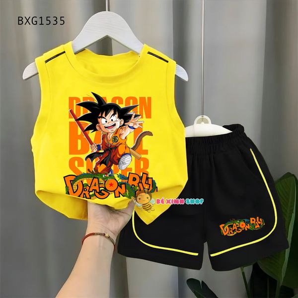 Bộ sát nách mùa hè in Songoku quần chạy viền dễ thương cho bé trai BXG1535