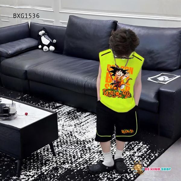 Bộ sát nách mùa hè in Songoku quần chạy viền dễ thương cho bé trai BXG1535