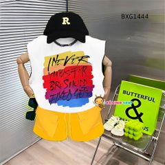 Bộ sát nách tay lỡ in chữ quần túi hộp dễ thương cho bé trai BXG1444