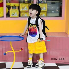 Bộ sát nách tay lỡ in chữ quần túi hộp dễ thương cho bé trai BXG1444