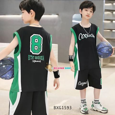 Bộ áo sát nách thể thao số 8 dễ thương cho bé trai ngày Hè BXG1591