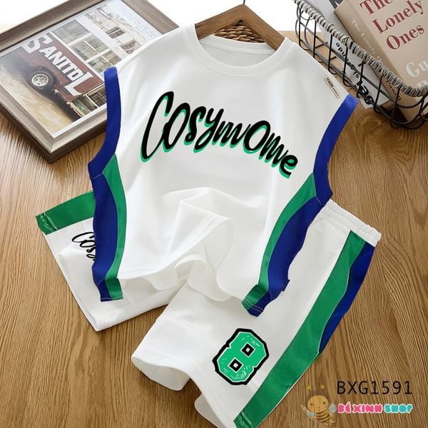 Bộ áo sát nách thể thao số 8 dễ thương cho bé trai ngày Hè BXG1591