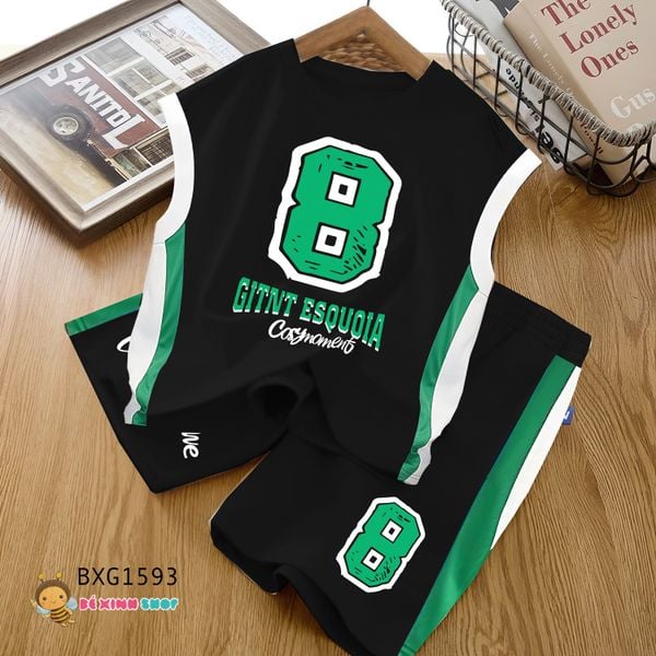 Bộ áo sát nách thể thao số 8 dễ thương cho bé trai ngày Hè BXG1591