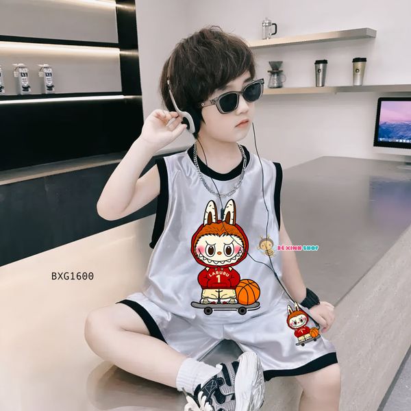 Bộ thun bóng áo sát nách Labubu dễ thương cho bé trai BXG1600
