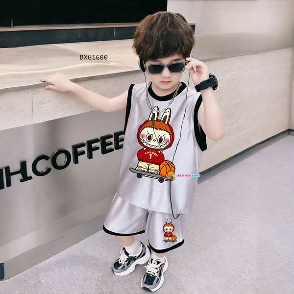 Bộ thun bóng áo sát nách Labubu dễ thương cho bé trai BXG1600