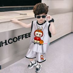 Bộ thun bóng áo sát nách Labubu dễ thương cho bé trai BXG1600