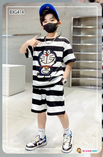 Bộ thun phối sọc Doremon dễ thương cho bé trai & bé gái BXG414