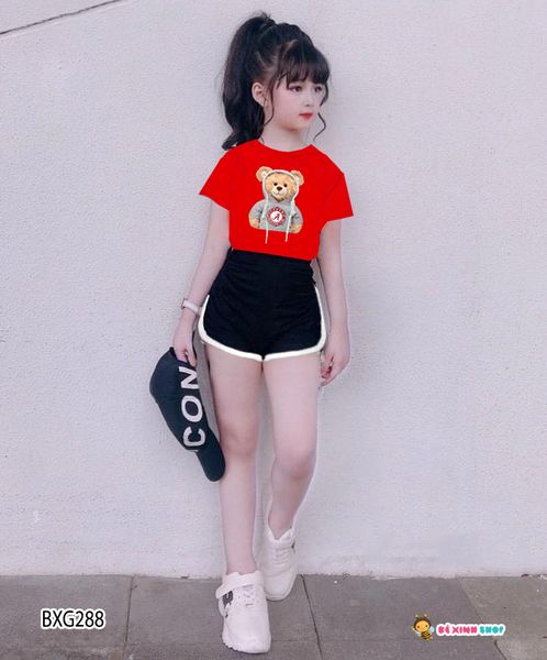 Bộ sort gấu dây 3D dễ thương cho bé gái BXG288