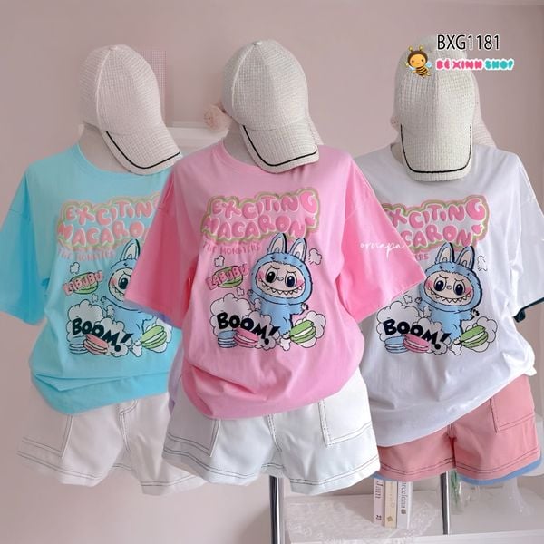Set áo thun Labubu quần sort KAKI dễ thương cho bé gái đi học, đi chơi BXG1179