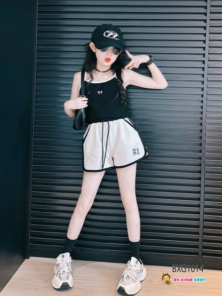 Bộ áo dây in nơ quần sort dễ thương cho bé gái BXG1013