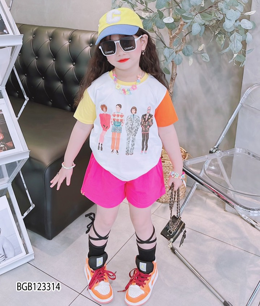 Bộ thun tay phối màu in hình dễ thương cho bé gái BGB123314