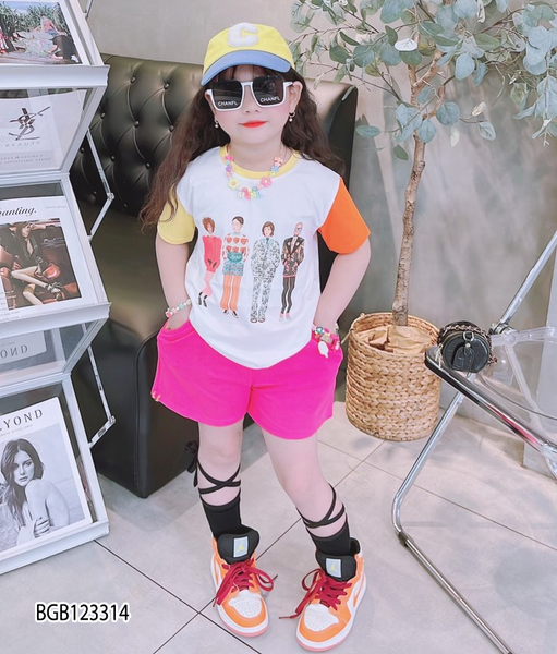 Bộ thun tay phối màu in hình dễ thương cho bé gái BGB123314