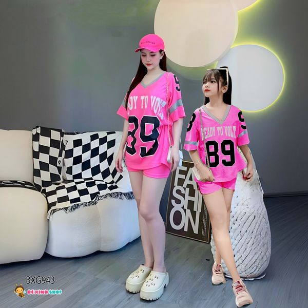 Bộ áo cổ tim quần thun legging thể thao 89 dễ thương cho Mẹ & Bé Gái BXG943