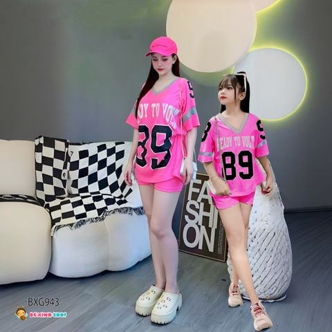 Bộ áo cổ tim quần thun legging thể thao 89 dễ thương cho Mẹ & Bé Gái BXG943