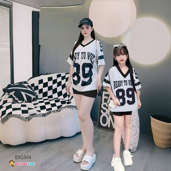 Bộ áo cổ tim quần thun legging thể thao 89 dễ thương cho Mẹ & Bé Gái BXG943