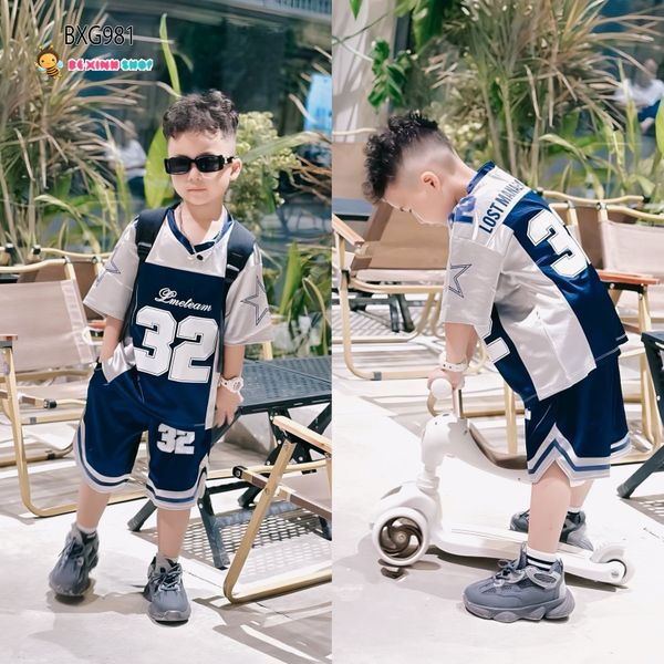 Bộ thể thao tráng bạc 32 dễ thương cho bé trai & bé gái BXG980