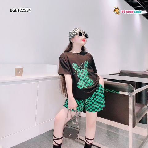 [XẢ KHO] Bộ thun in thỏ quần caro dễ thương cho bé gái BGB122553